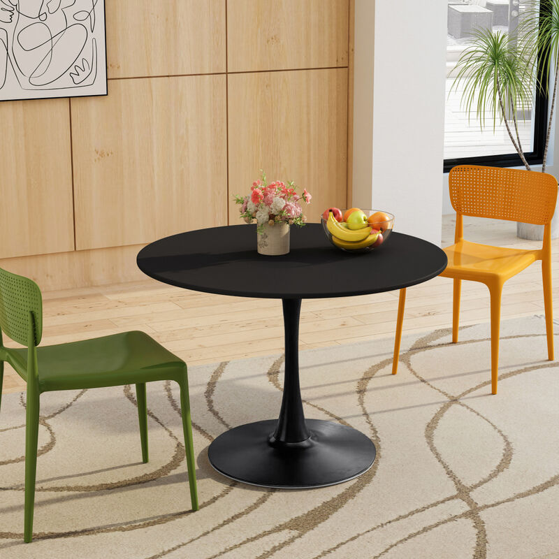42.12" Modern Round Dining Table with Round MDF Tabletop, Metal Base Dining Table, End Table Leisure Coffee Table