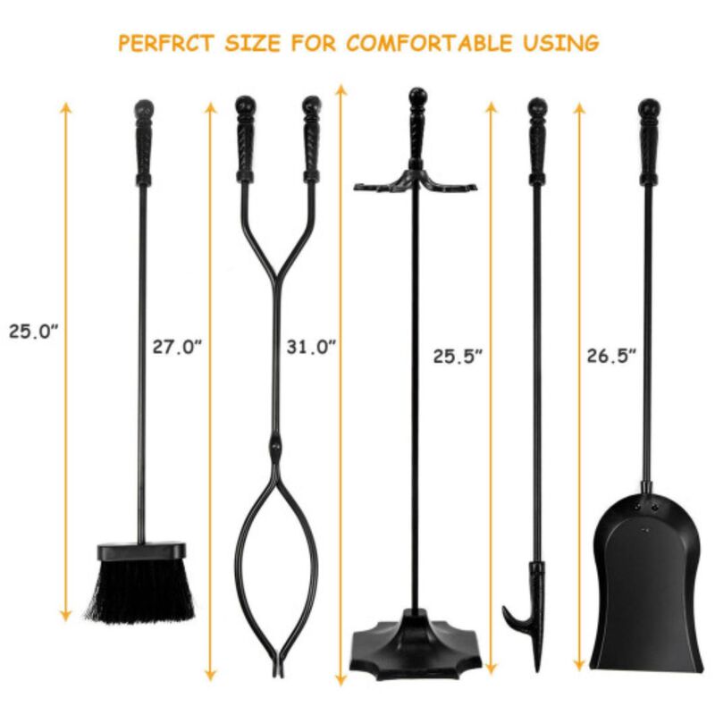 31 inch 5 Pieces Metal Fireplace Tool Set with Stand-Bronze