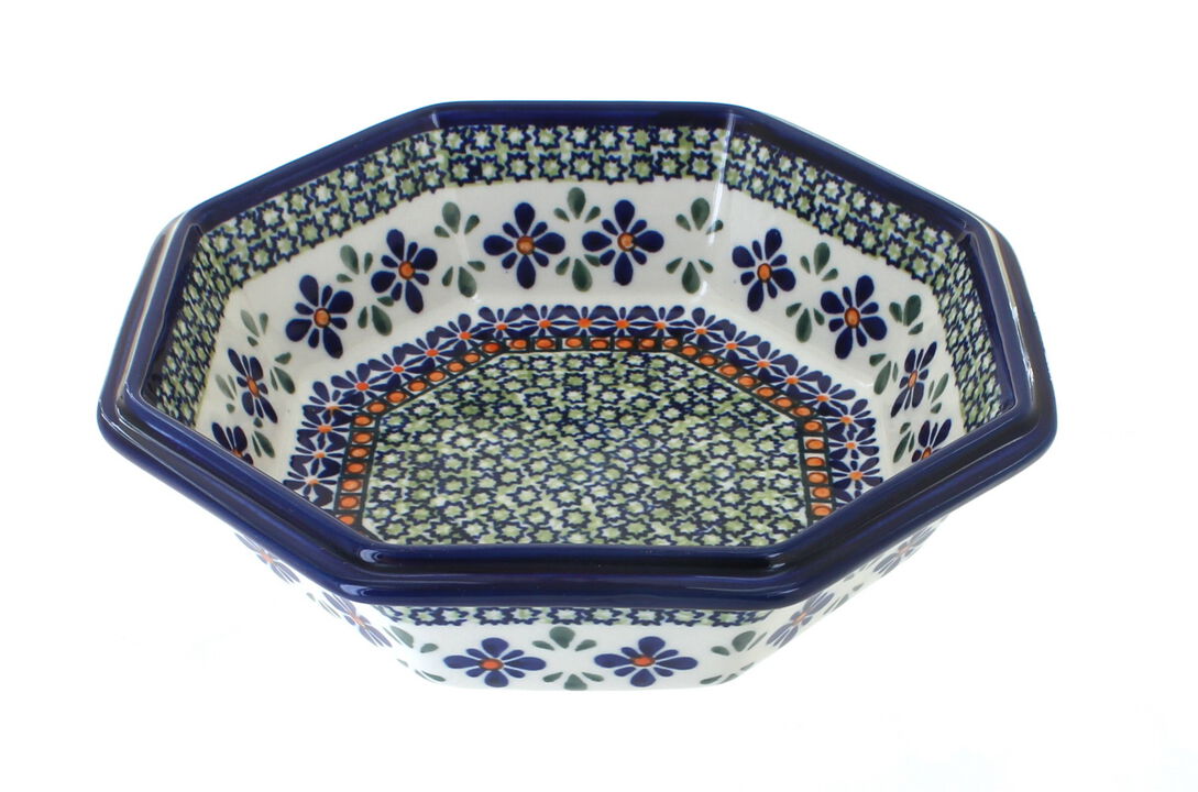 Blue Rose Polish Pottery Evergreen Large Octagonal Bowl