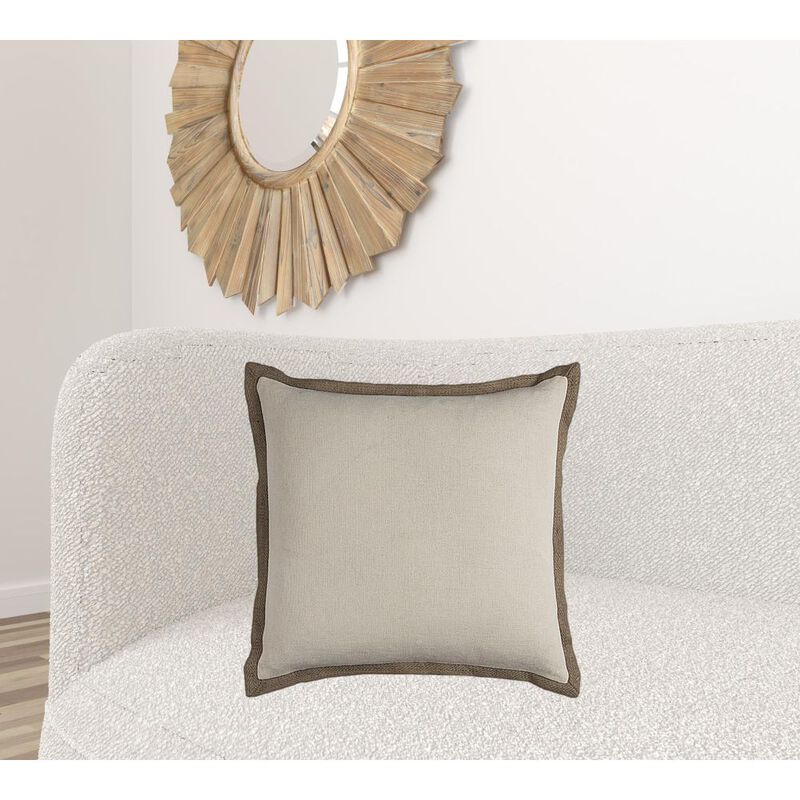 Homezia Ivory Beige and Natural Jute Throw Pillow