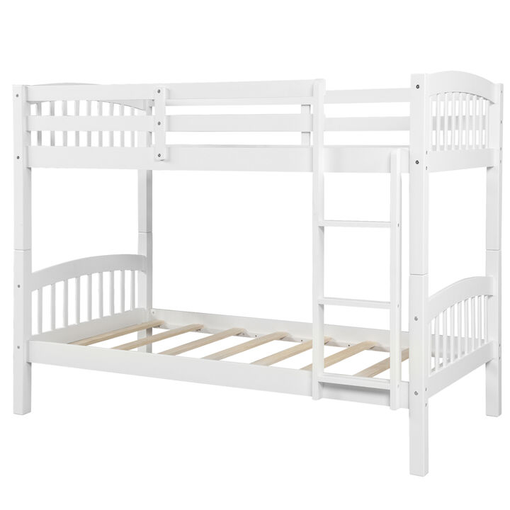 Twin Over Twin Bunk Bed with Ladder, White