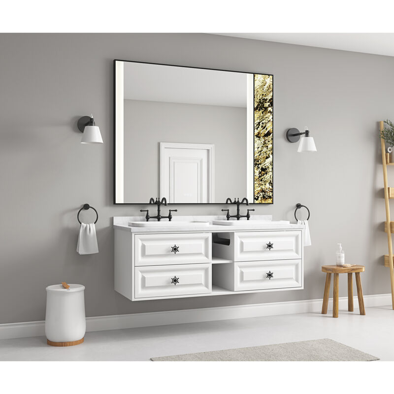 60x23x21in Wall Hung Double Sink Bath Vanity Cabinet Only in Bathroom Vanities without Tops