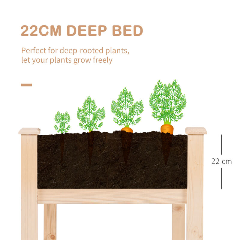 Outsunny Raised Garden Bed with Legs, 48" x 22" x 30", Elevated Wooden Planter Box, Self-Draining with Bed Liner for Vegetables, Herbs, and Flowers Backyard, Patio, Balcony Use, Natural