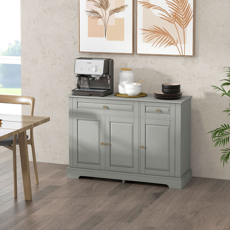HOMCOM Sideboard Buffet Cabinet, Modern Kitchen Cabinet with 2 Drawers and Adjustable Shelves, Coffee Bar Cabinet, Gray
