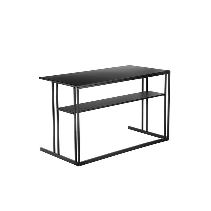 Femi 47 Inch Office Desk with Shelf, Open Steel Base, Modern Black Finish - Benzara