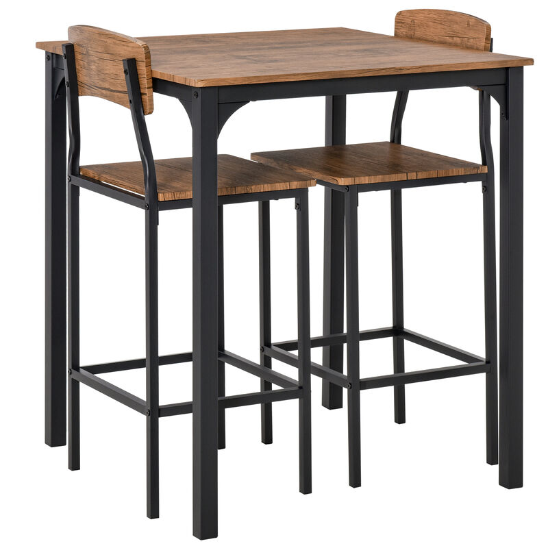 Industrial 3-Piece Bar Table Set with Steel Chairs