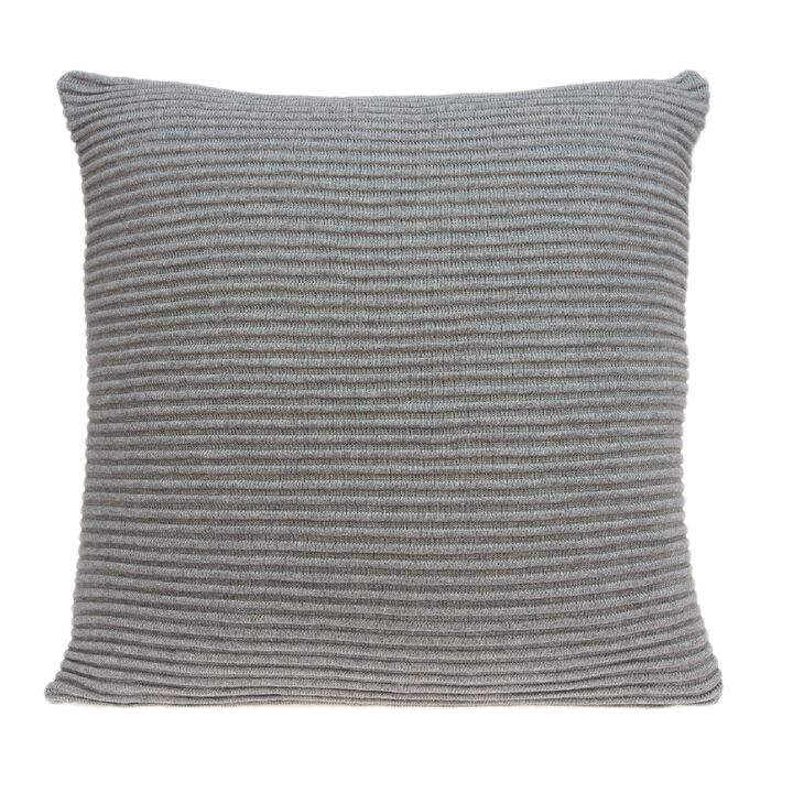 20" Solid Fossil Gray Raised Stripes Knitted Square Throw Pillow