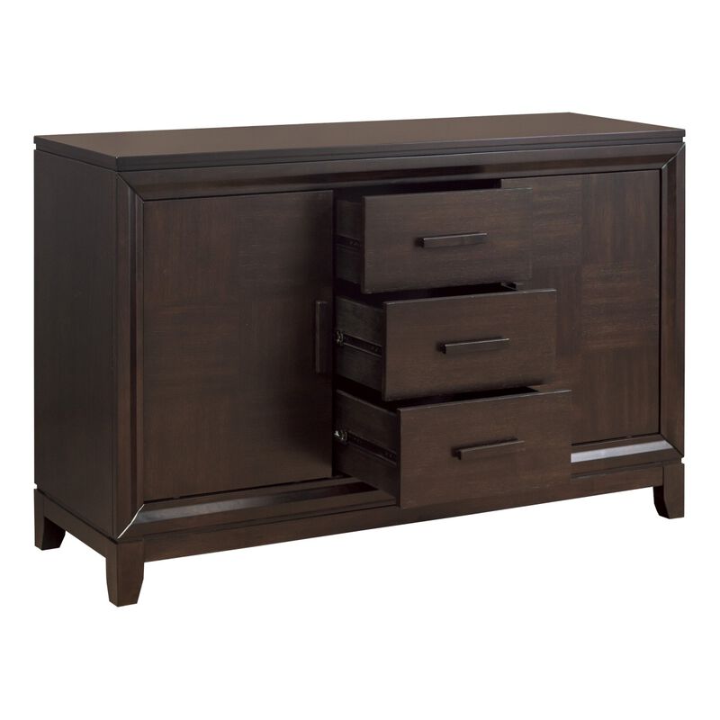 Classic Design Dark Brown Finish 1pc Server of 3x Drawers 2x Cabinets w Sliding Doors Contemporary Style Wooden Dining Room Furniture