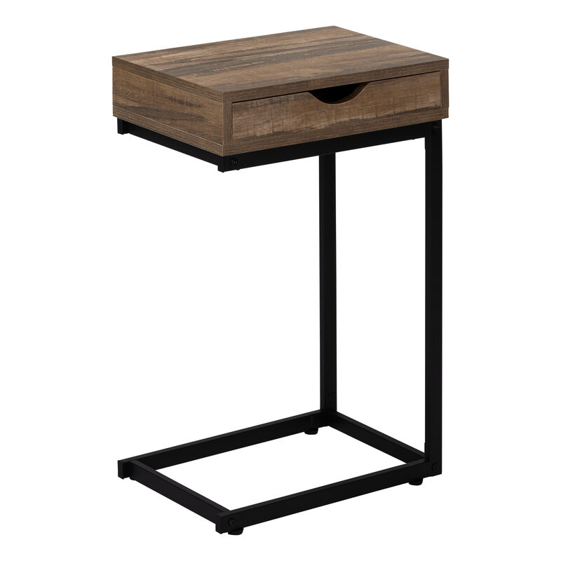 Monarch Specialties I 3602 Accent Table, C-shaped, End, Side, Snack, Storage Drawer, Living Room, Bedroom, Metal, Laminate, Brown, Black, Contemporary, Modern