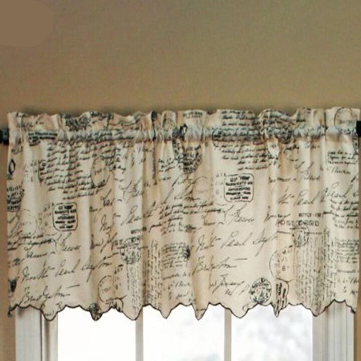 Ellis Curtain Script High Quality Room Darkening Solid Natural Classic Print Window Valance - 48x15", Black