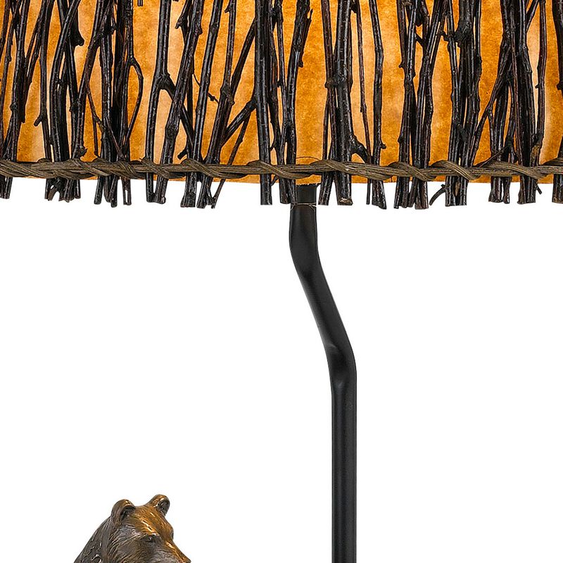 150W 3 Way Bear Canoe Table Lamp with Oval Wicker Shade, Antique Bronze-Benzara