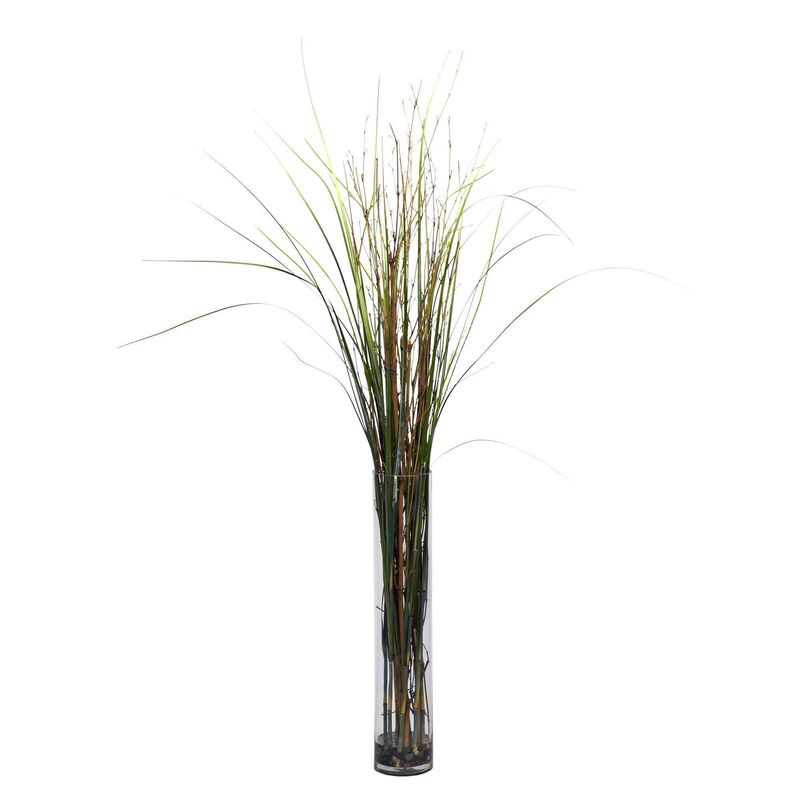 Nearly Natural Grass & Bamboo w/Cylinder Silk Plant