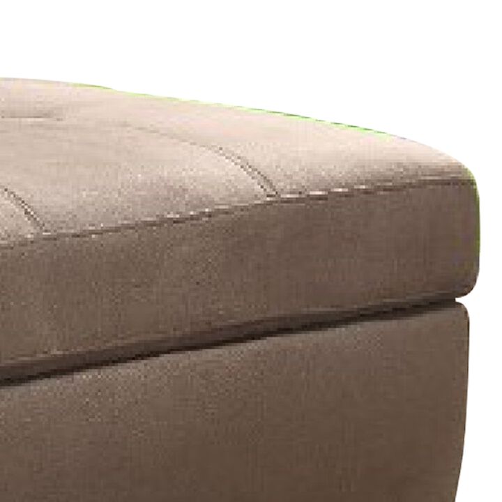 40 Inch Storage Fabric Ottoman, Block Feet, Taupe Brown-Benzara