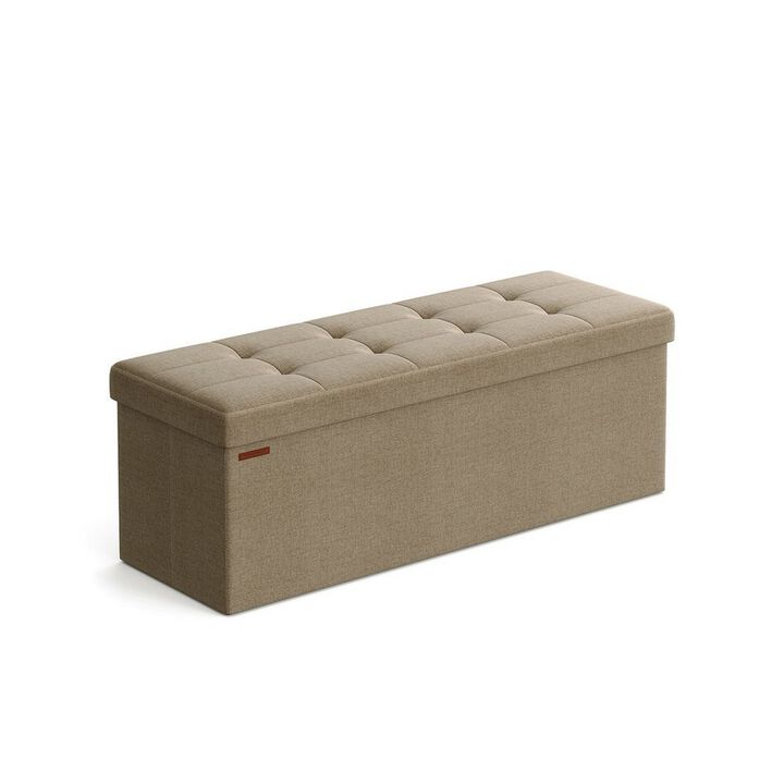 Zok 43 Inch Folding Storage Ottoman Bench, Tufted, Removable Top, Taupe - Benzara