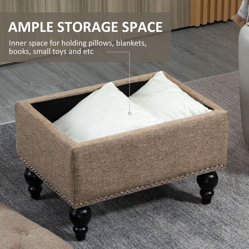 Brown Versatile Ottoman: 25" Button-Tufted Storage Bench with Wood Legs