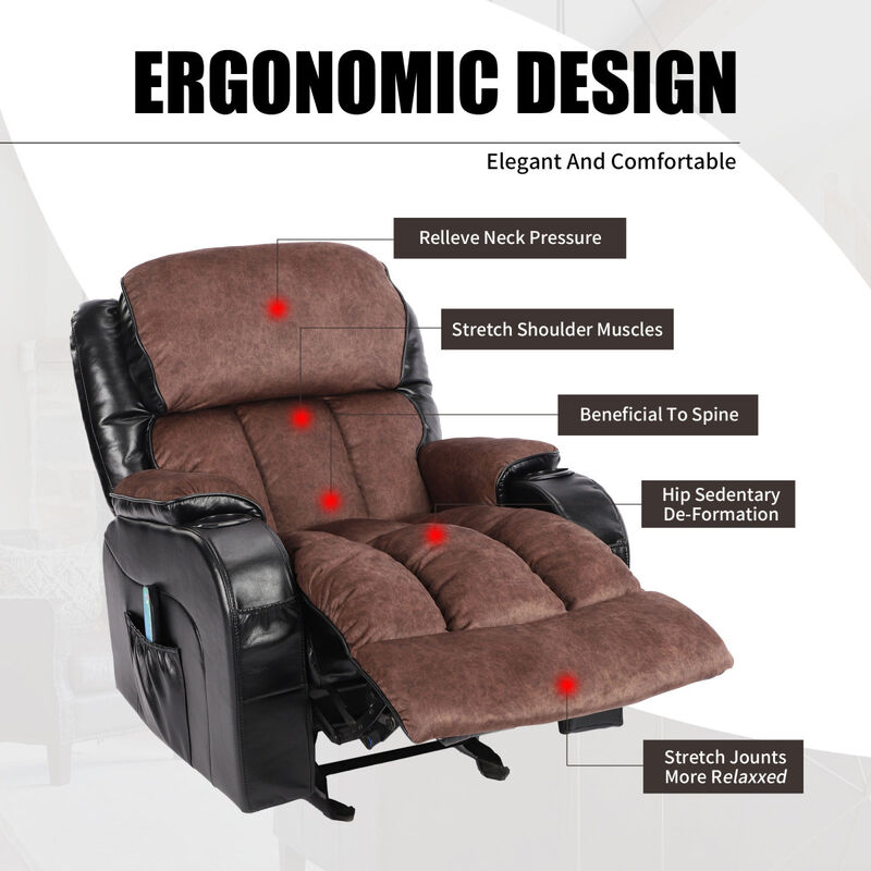 Recliner Chair for Living Room with Rocking Function and Side Pocket black brown