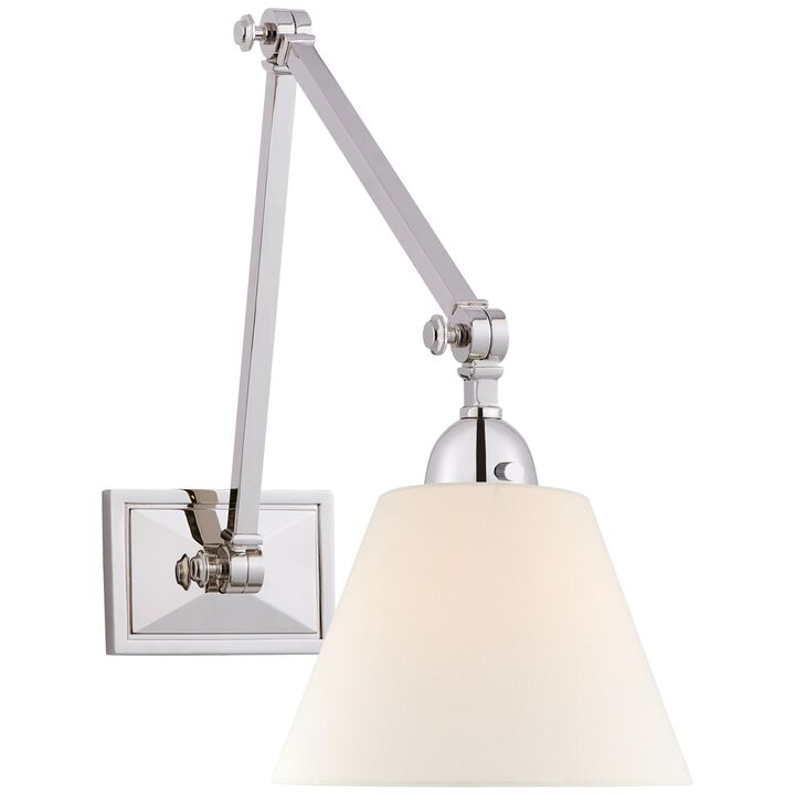 Jane Double Library Wall Light in Polished Nickel with Linen Shade