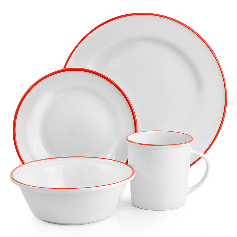 Martha Stewart Red Rimmed Fine Ceramic 16 Piece Dinnerware Set