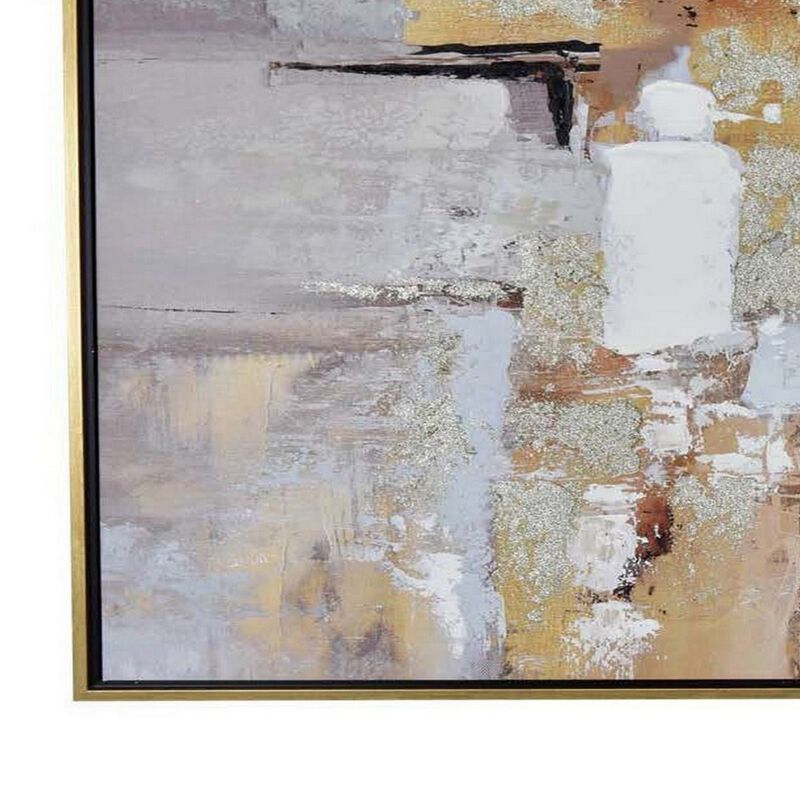 36 x 47 Inch Modern Wall Art, Home Decor Canvas Oil Painting, Gold White - Benzara