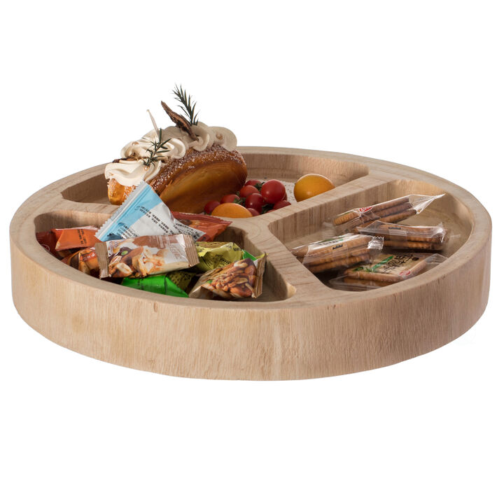 3 Sectional Round Snack Tray for Dining Table and Kitchen Decoration, Natural