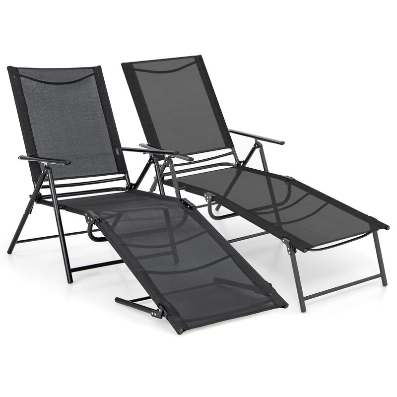 2 Piece Patio Folding Chaise Lounge Chairs Recliner with 6-Level Backrest