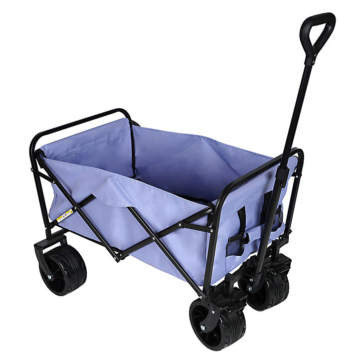 100L Collapsible Folding Beach Wagon Cart with 220Lbs Large Capacity, Wagons Carts Heavy Duty Foldable with Big Wheels for Sand, Garden, Camping-Purple
