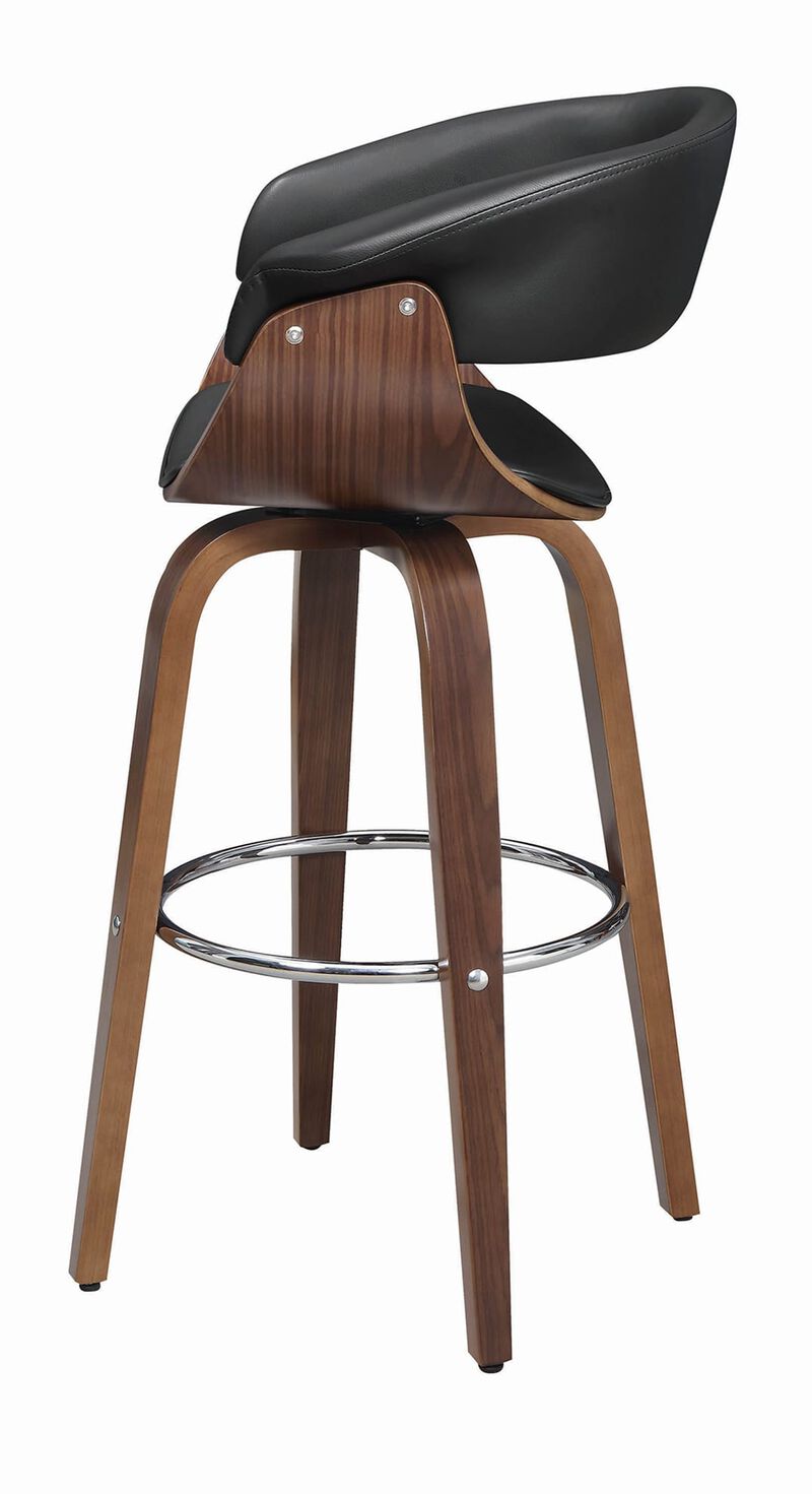 Leatherette Wooden Swivel Bar Stool with Spider Legs, Brown and Black-Benzara