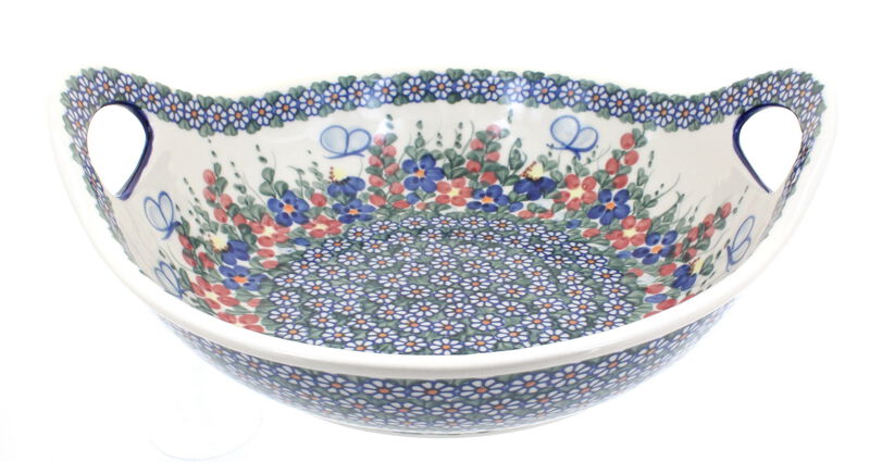 Blue Rose Polish Pottery Daisy Surprise Deep Bowl with Handles