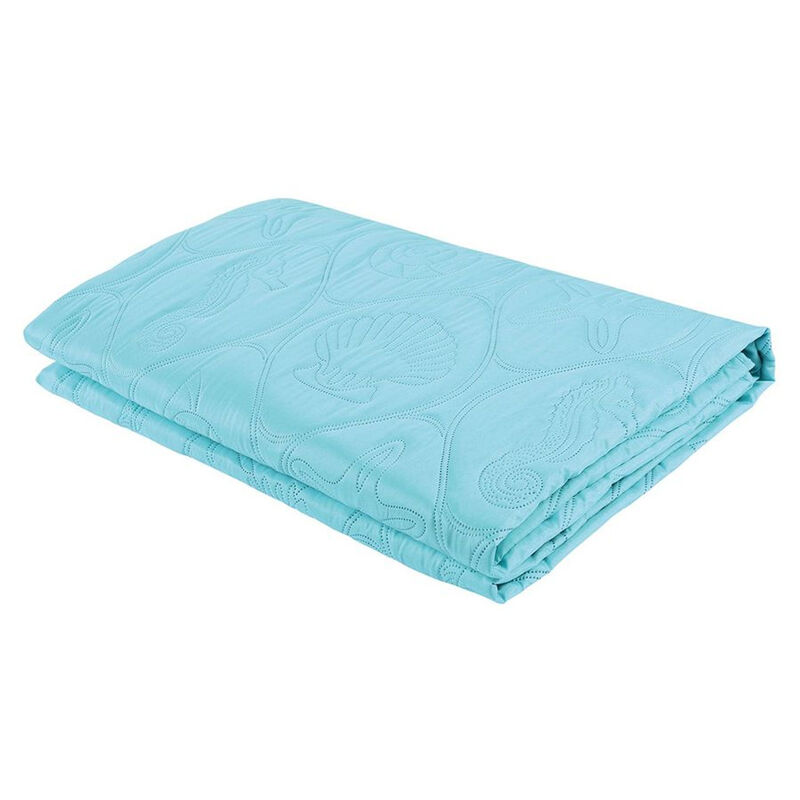 Legacy Decor 3 PCS Shell & Seahorse Stitched Pinsonic Reversible Lightweight All Season Bedspread Quilt Coverlet Oversize, Turquoise Color, Queen Size