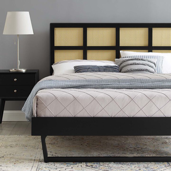 Modway - Sidney Cane and Wood King Platform Bed with Angular Legs
