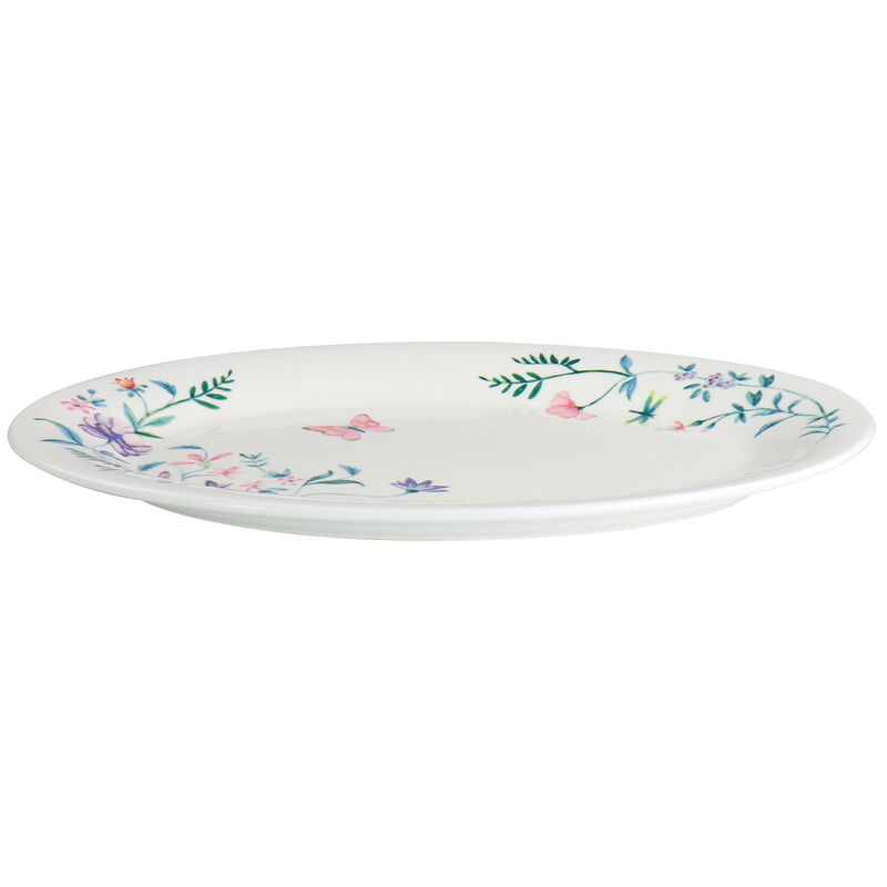 Gibson Home Butterfly Floral 2 Piece Fine Ceramic Platter and Dinner Bowl Set in White and Floral