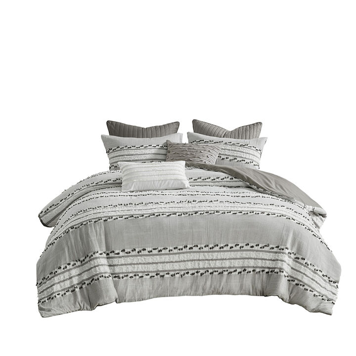 Gracie Mills Katy Globally-Inspired Striped Organic Cotton Jacquard Comforter Set