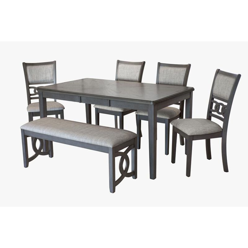 New Classic Furniture Gia 6 Pc Dining Table, 4 Chairs & Bench -Gray