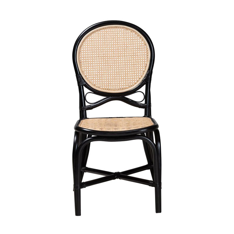 bali & pari Ayana Mid-Century Modern Two-Tone Black and Natural Brown Rattan Dining Chair
