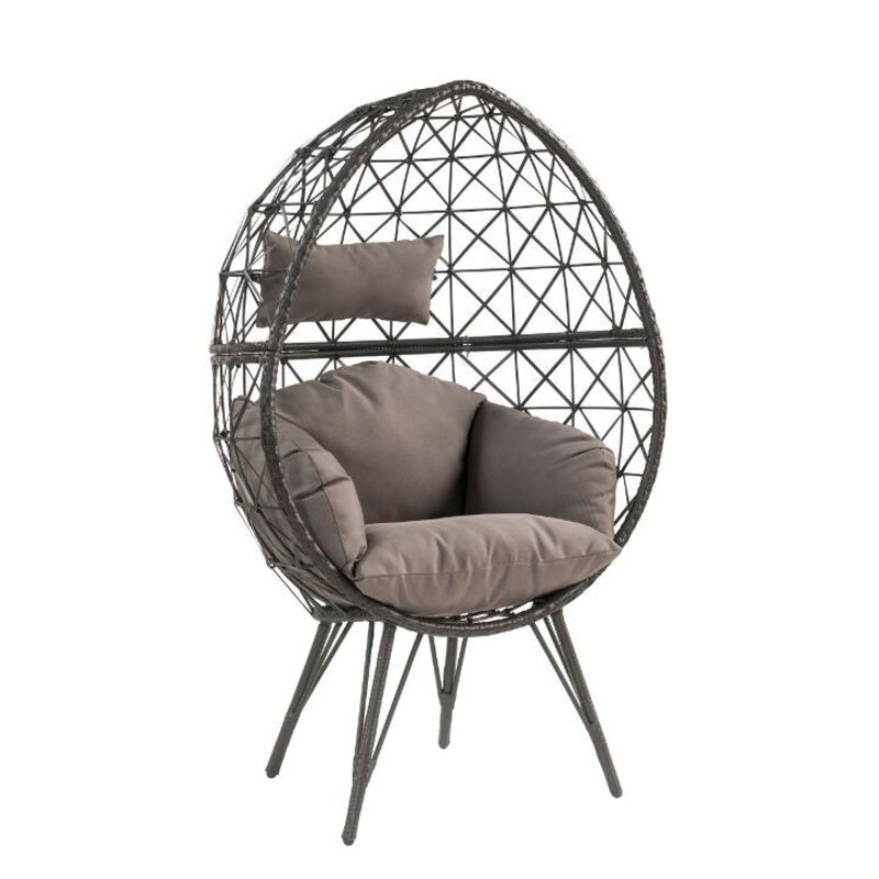 Seven Patio Lounge Chair, Light Fabric & Wicker