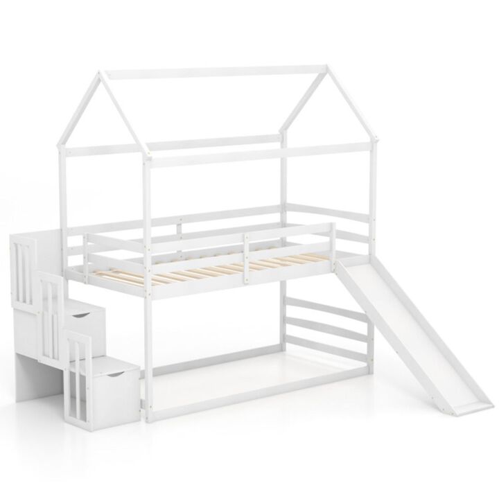 Hivvago Twin over Twin Bunk Bed with Slide and 2-Step Storage Staircase