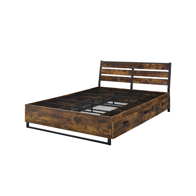 Queen Bed with Storage In Rustic Oak