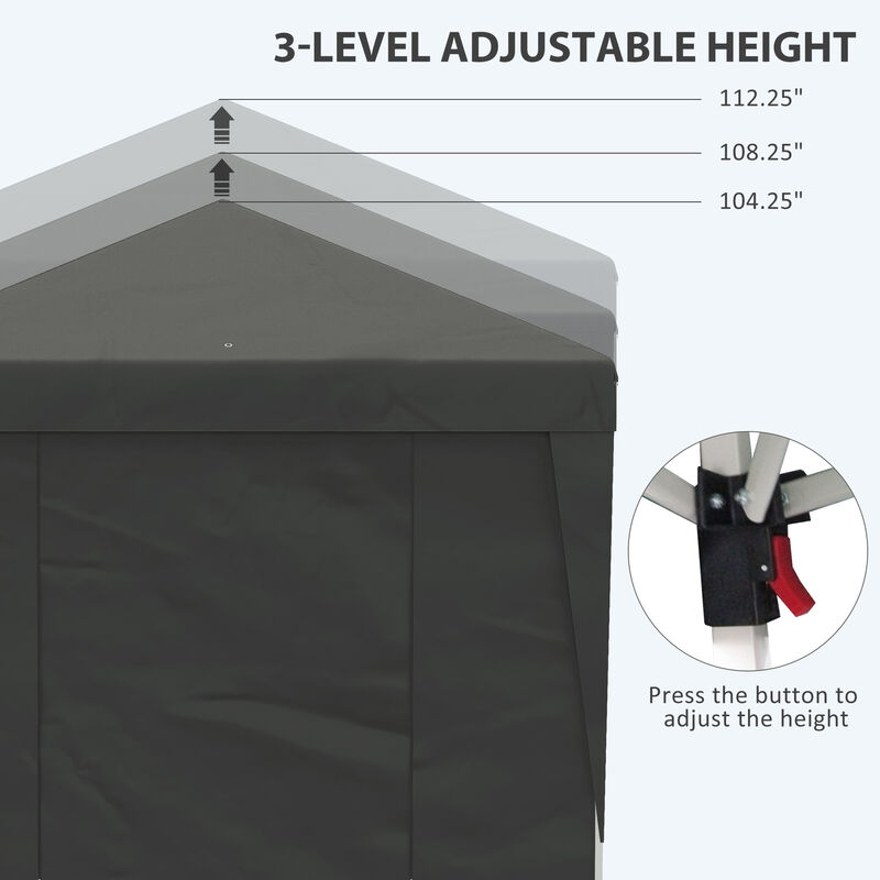 Outsunny 10' x 19.5' Pop Up Canopy Tent with Sidewalls, Height Adjustable Large Party Tent Event Shelter with Leg Weight Bags, Double Doors and Wheeled Carry Bag, for Garden, Patio, Gray