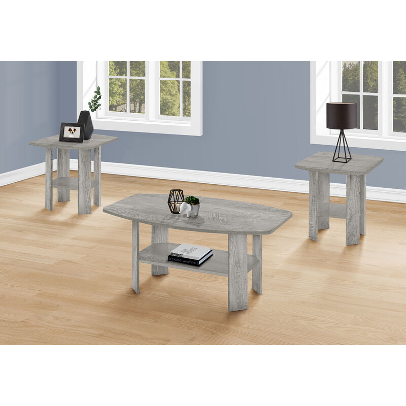 Monarch Specialties I 7870P Table Set, 3pcs Set, Coffee, End, Side, Accent, Living Room, Laminate, Grey, Transitional