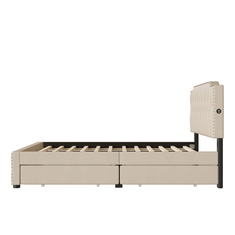 Merax Upholstered Platform Bed with 2 Drawers