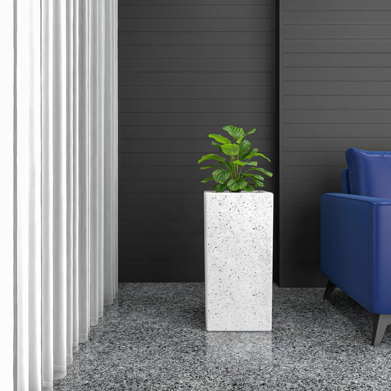 LeisureMod Terra Series Poly Stone Planter in Dotted White 13 x 13 27.6 High