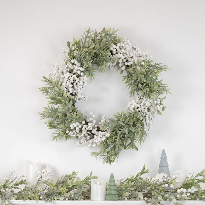5' x 10" White Berry and Frosted Pine Christmas Garland  Unlit