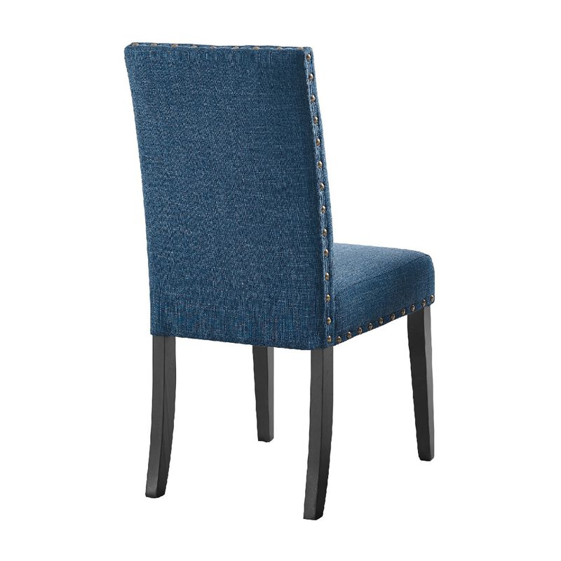 38 Inch Dining Chair with Nailhead Trim, Set of 2, Blue-Benzara
