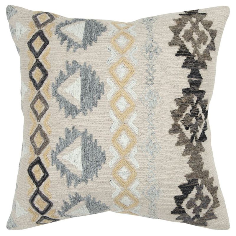 Homezia Brown Beige Tribal Embroidered Throw Pillow