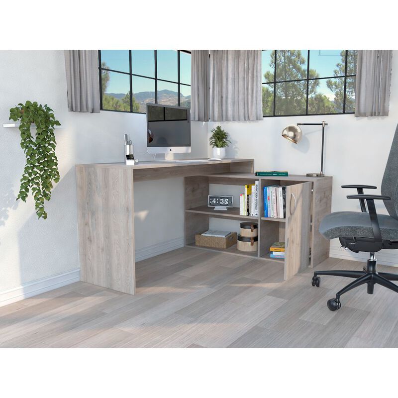 Axis Modern L-Shaped Computer Desk with Open & Closed Storage -Light Gray