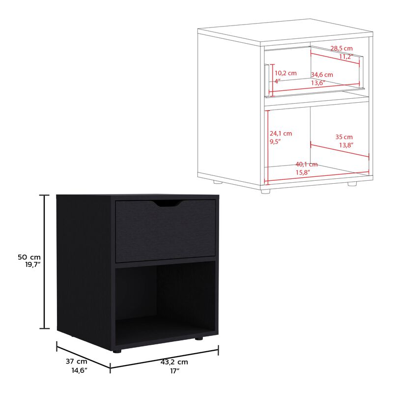 Aberdeeen 19.7-Inch High Nightstand End Table with Open Shelf