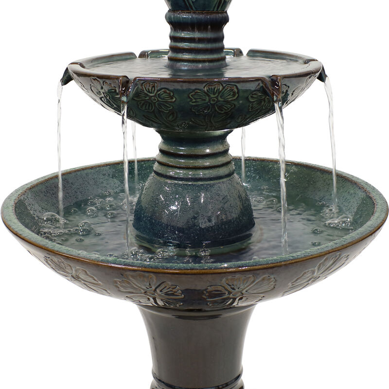 Sunnydaze Double Tier Ceramic Outdoor 2-Tier Water Fountain with Lights