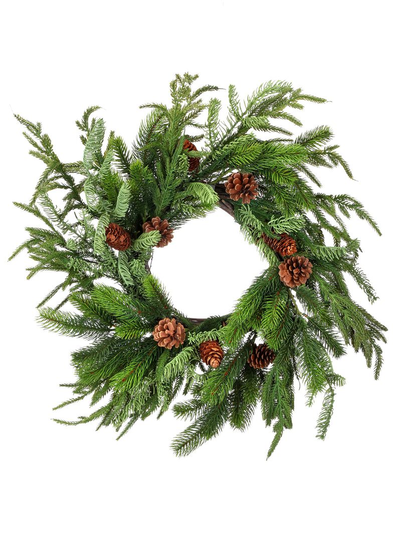 Norfolk Spruce and Juniper Outdoor Artificial Christmas Wreath  20-Inch  Unlit