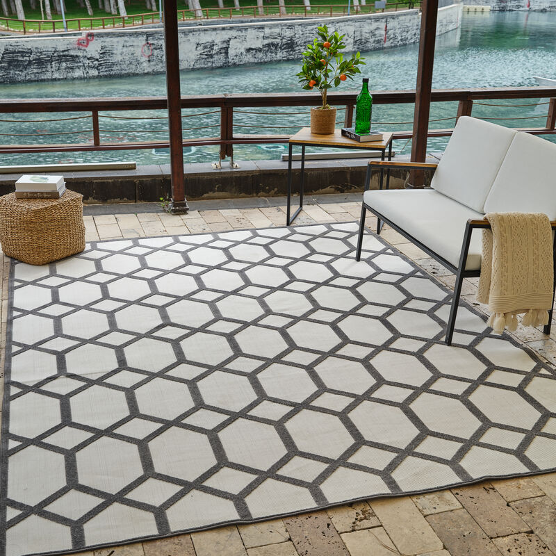 Alfombra Abstract Geometric Grey Beige Indoor Outdoor Area Rug