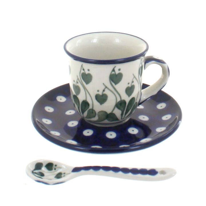 Blue Rose Polish Pottery Alyce Espresso Cup & Saucer with Spoon